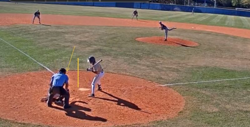 Annotated pitch location showing ball called strike