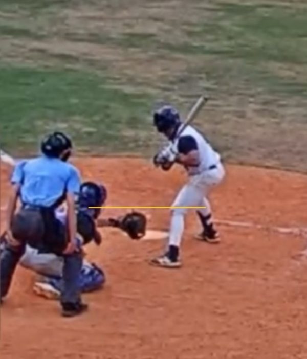 Yellow line showing catcher glove well below strike zone